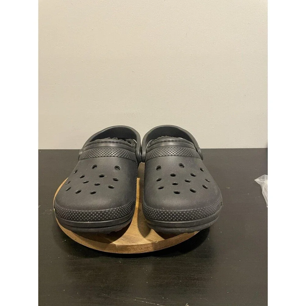 Crocs Classic Clogs Mens 9 Black Faux Fur Slip On Warm Winter Comfort Shoes